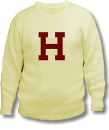 Crewneck Style Wool Sweater with Intarsia (knitted in) "H"